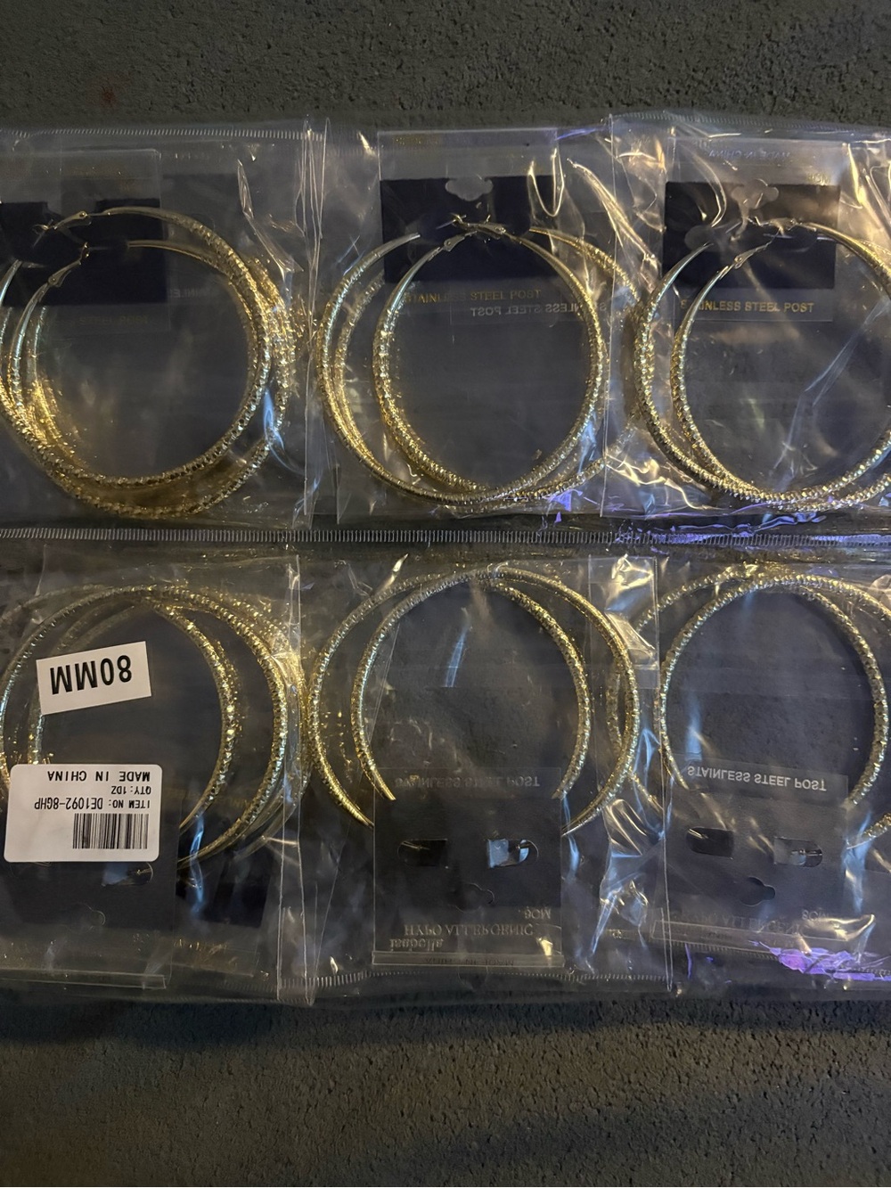 FASHION Sparkling stainless steel Gold Textured Hoop Earrings - Set of 9